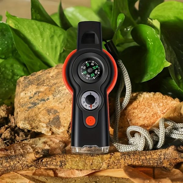 7-in-1 Emergency Survival Function Whistle, Multi-Function Whistle Compass, Outdoor Multifunctional Tool Safety Whistle With Lanyard, Ideal For Kayaking, Boating, Hiking, Camping, Climbing, Fishing, Rescue