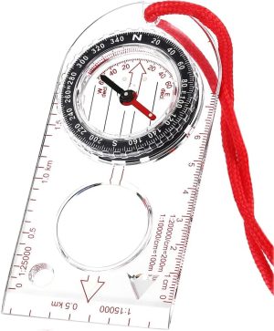Multifunctional Waterproof Navigation Compass Map Ruler Magnifier for Explorer Hiking Map Reading and Navigation with Adjustable Lanyard