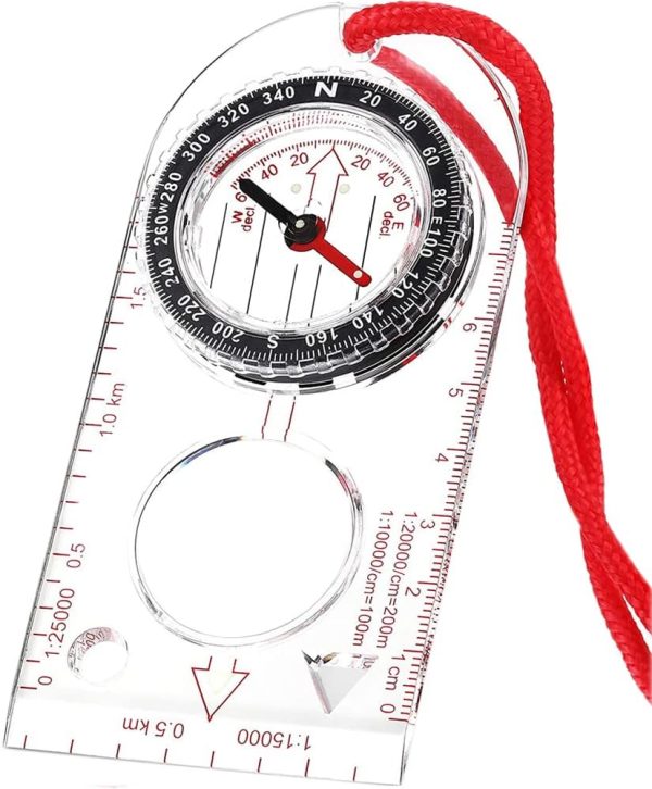 Multifunctional Waterproof Navigation Compass Map Ruler Magnifier for Explorer Hiking Map Reading and Navigation with Adjustable Lanyard