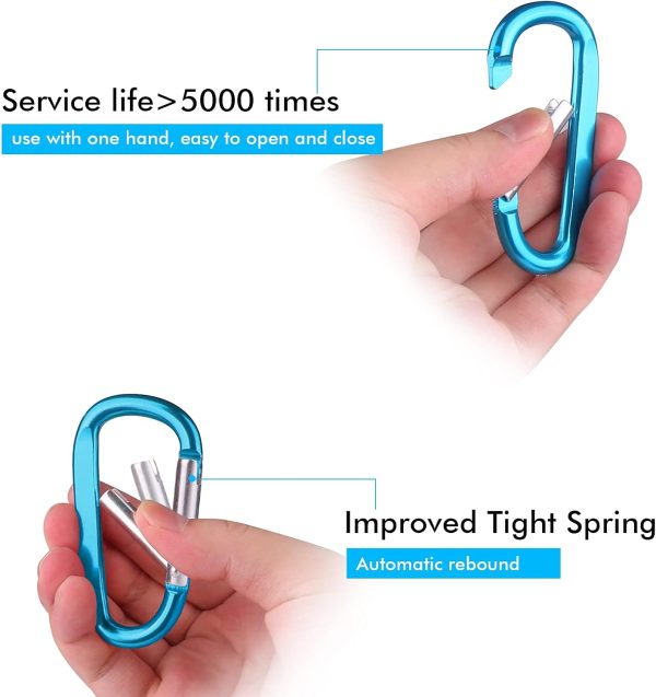 6PCS Black Carabiner Caribeaner Clip,3" Large Aluminum D Ring Shape Carabeaner with 6PCS Keyring Keychain Hook…