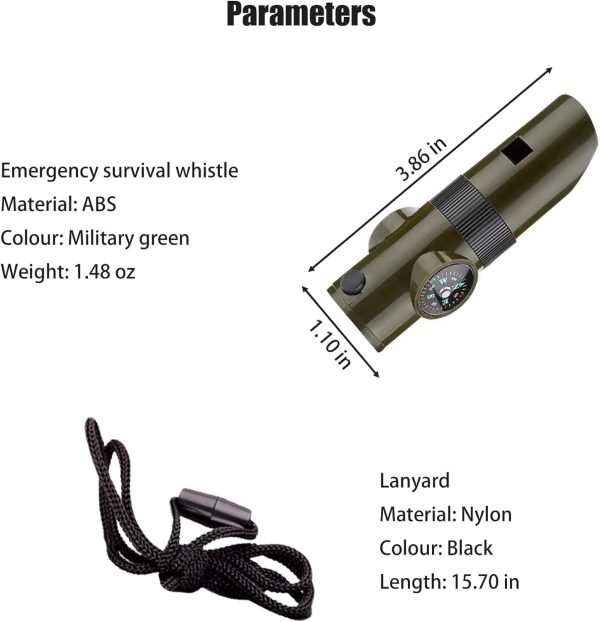 Emergency Survival Whistle,Multifunctional Outdoor Tools,Loud Safety Signaling,Compass/Thermometer/Light/Magnifier/Reflector Mirror/Storage Room/Lanyard,Expedition/Exploration/Hiking/Camping/Climbing