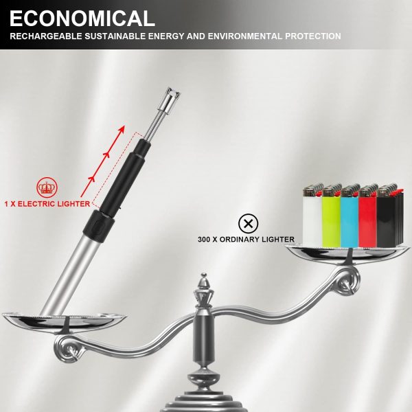 Long Lighter, Retractable Electric Lighters, Lgnition Port Can be Rotated 360°, Rechargeable via USB, lighters Suitable for Lighting Candles, barbecues, fireplaces, fire pits, etc.