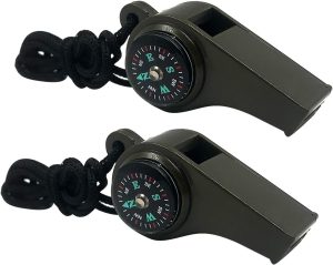 2 Pack Emergency Survival Whistle, 3-in-1 Emergency Whistles with Compass and Thermometer, Loud Safety Whistle with Lanyard for Outdoor Hiking