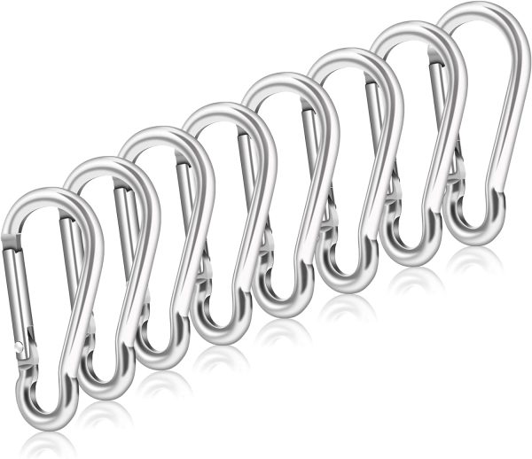 Flag Pole Ring Replacement Carabiner Clips | 4 Pcs Aluminum Alloy Flag Pole Clip Spring Snap Hooks for Grommeted Flag | Replaceable Flagpole Hardware Accessories for Any Flagpole Rings (Silver)