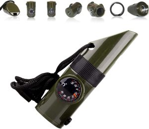 Emergency Survival Whistle,Multifunctional Outdoor Tools,Loud Safety Signaling,Compass/Thermometer/Light/Magnifier/Reflector Mirror/Storage Room/Lanyard,Expedition/Exploration/Hiking/Camping/Climbing