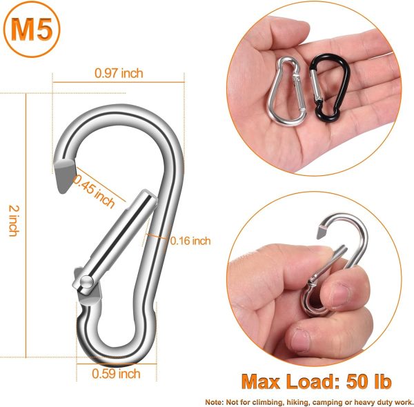 Flag Pole Ring Replacement Carabiner Clips | 4 Pcs Aluminum Alloy Flag Pole Clip Spring Snap Hooks for Grommeted Flag | Replaceable Flagpole Hardware Accessories for Any Flagpole Rings (Silver)