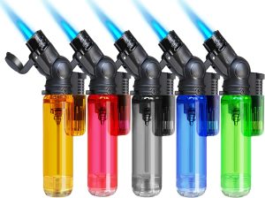 5 Pack Torch Lighter Mini Refillable Butane Lighters Single Jet Flame 45° Rotatable Torch Lighters Windproof Adjustable Butane Gas Lighter for Candle Camping Fireplace Party BBQ Grill(Without Fuel)