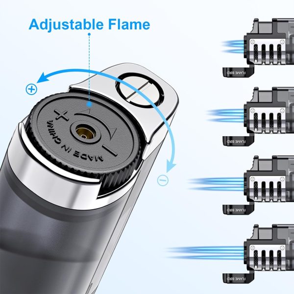 Torch Lighter Butane Refillable Triple Jet Flame Torch Lighters, Windproof Adjustable Flame Butane Torch Lighter with Punch 2 Pack (Without Fuel)