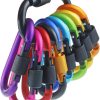 10 Pack Aluminum D Ring Key Rings Hiking Clips Locking Carabiner for Hiking Camping Fishing and Outdoor Use，Clips with Screw Gate Multicolored