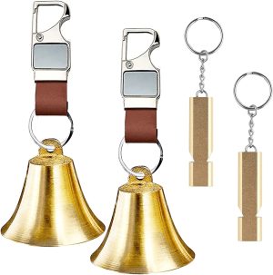 3/6 Pack Loud Bear Bell with Whistle Set for Hikers, 2 Inch 3 in 1 Hiking Gear Bear Bells with Emergency Whistle and Carabiner Clip for Home Decor, Survival, Biking, Climbing