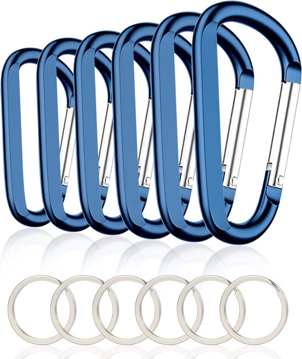 6PCS Black Carabiner Caribeaner Clip,3" Large Aluminum D Ring Shape Carabeaner with 6PCS Keyring Keychain Hook…