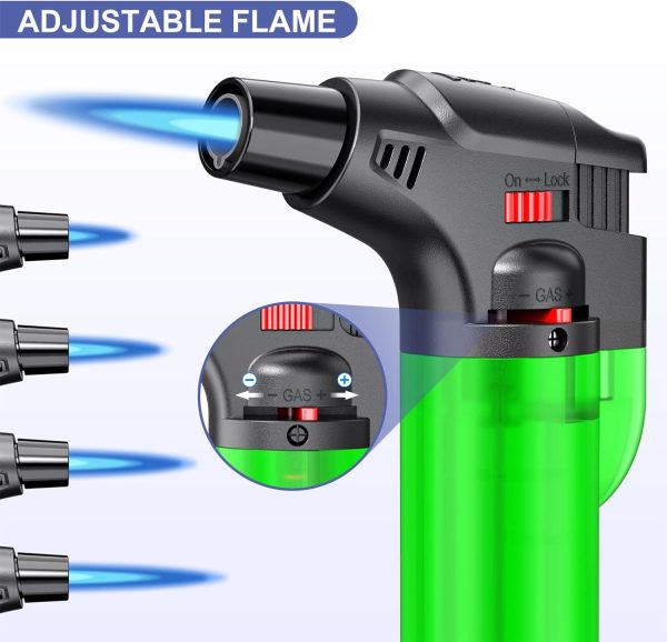 Torch Lighter, Butane Lighter, Windproof Butane Refillable Torch Flame Lighter, Multi Utility Lighter for Candles Fireplaces Campfires BBQ Grill Pilot Lights, 4 Pack (Butane Not Included)