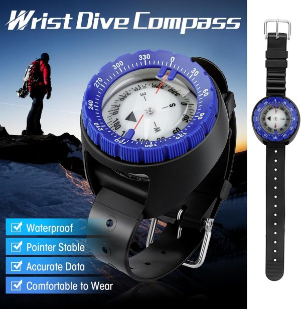 Scuba Compass, Professional Waterproof 5ATM Dive Wrist Compass with TPU Band for Outdoor Sports Diving, Sailing, Hiking, Survival Emergency