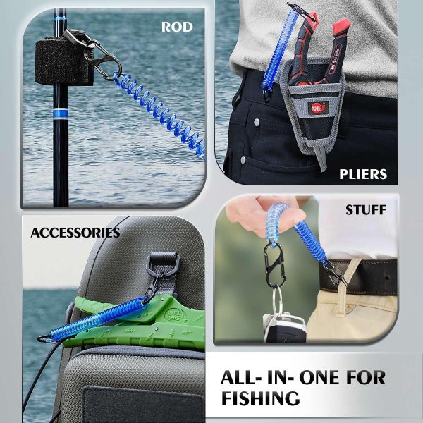 6pc Coiled Retractable Lanyard & 12pc Small S Carabiner Clip, Stretchy Wrist Keychain Bracelet, Fishing Tool Tether, Kayak Bungee Leash, Elastic Pliers Cord, Spiral Wristlet Key Holder