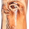 3pc Detachable Fir Wood Walking Stick for Hiking with Compass 55 Inches - with Animal Carving - Soft Hand Strap - Rubber Tip Cover