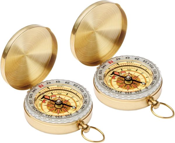 Camping Survival Compass Metal Pocket Compass Kids Compass for Hiking Camping Hunting Outdoor Military Navigation Tool（2pcs）