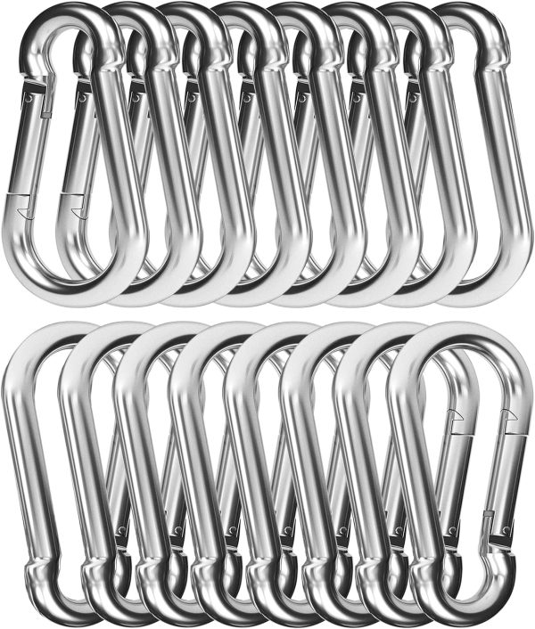 30PCS 3" Heavy Duty Spring Snap Hook, M8 5/16" Galvanized Steel Snap Hook Carabiner Quick Link Carabiner Clip, 500LBS Holding Capacity Quick Link Keychain for Swing Hammock Gym Outdoor