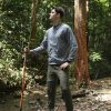 3pc Detachable Fir Wood Walking Stick for Hiking with Compass 55 Inches - with Animal Carving - Soft Hand Strap - Rubber Tip Cover