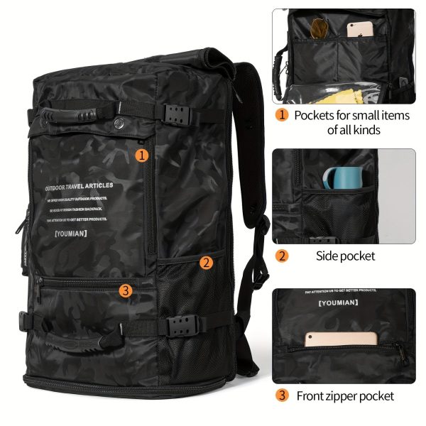 1pc Men's Extra Large Travel Bag, Outdoor Mountaineering Backpack, Waterproof Extra Large Capacity Business Travel Luggage Backpack