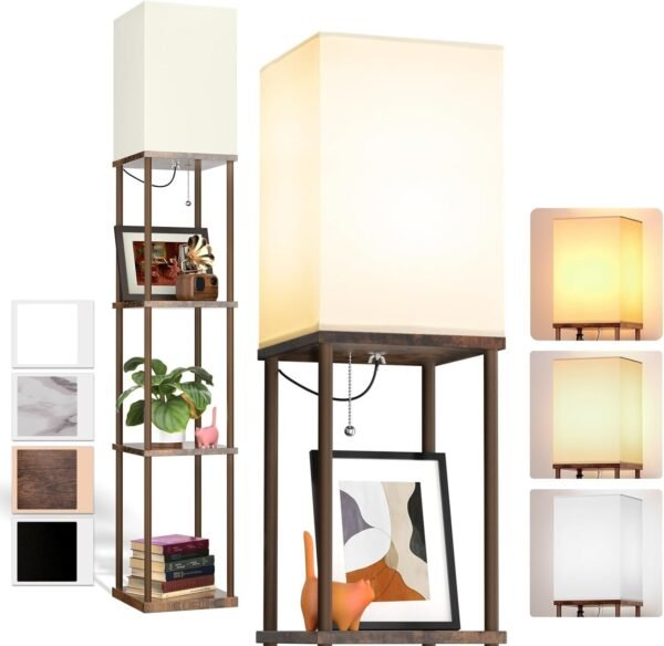 addlon Floor Lamp with Shelves, 4-Tier Modern Shelf Floor Lamp with 3CCT LED Bulb, Display Lamp for Living Room, Bedroom and Office - Black