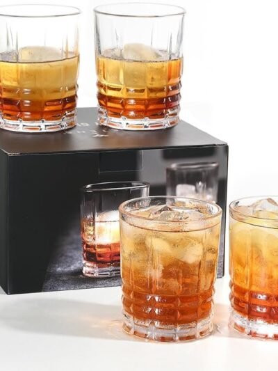 Old Fashioned Whiskey Glasses Set of 4, 11oz Bourbon Glass Set Rock Glass for Cocktail Drinks Scotch, Lowball Drinking Bar Glassware Thick Short Tumbler Drinkware Men Gift
