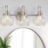 Bathroom Light Fixtures, Black 3 Lights Vanity Light, Farmhouse Wall Sconces with Globe Glass Shade, Porch Wall Mount Lamp for Mirror, Kitchen, Porch Living Room Workshop (E26 Base)