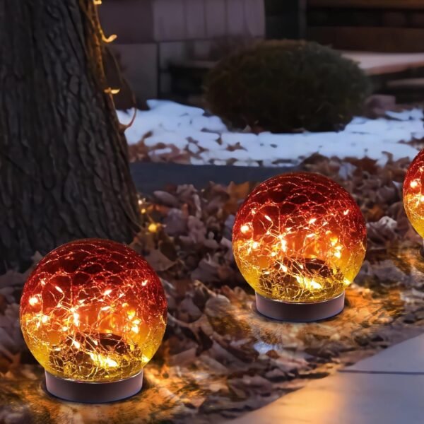Solar Globe Lights Outdoor Waterproof-Solar Balls-Solar Garden Lights-Solar Orbs for Outside 2 Pack Cracked Glass Ball for Lawn Patio Yard Backyard Decorations