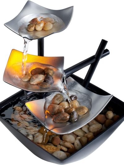 Homedics Tabletop Water Fountain, Home Décor Soothing Sound Machine - Automatic Pump, Deep Basin & Natural River Rocks. Indoor Zen Relaxation for Office, Living Room, or Bedroom, 8.25” Tall