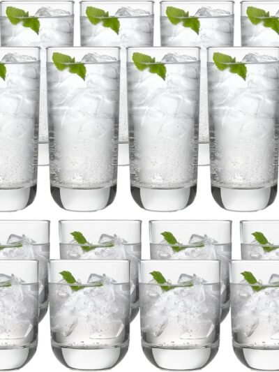 Libbey 31631 Polaris 16-Piece Tumblers and Rocks Glass Set, Drinkware Glasses Set of 15.2 Oz Tumbler & 11.1 Oz Rock Glasses, Clear Drinking Glasses Set of 16