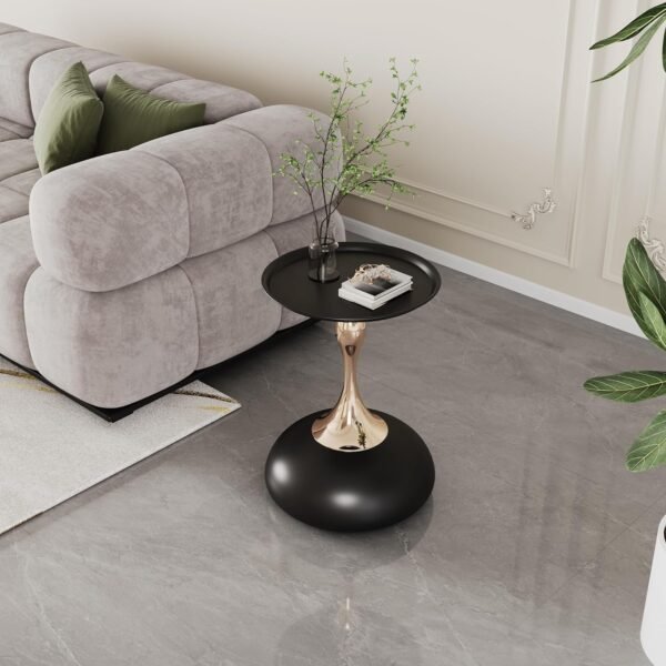 Round Small Metal Side Table, Mid Century End Table, Vintage Pedestal Accent Coffee Table for Small Spaces, Living Room, Bedroom Balcony and Office, Black