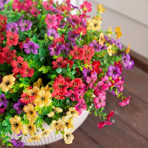 12-Piece Uv-Resistant Artificial Daisies & Eucalyptus - Vibrant Faux Flowers For Outdoor Decor, Perfect For Porch, Patio, Window Boxes & Home Gardens